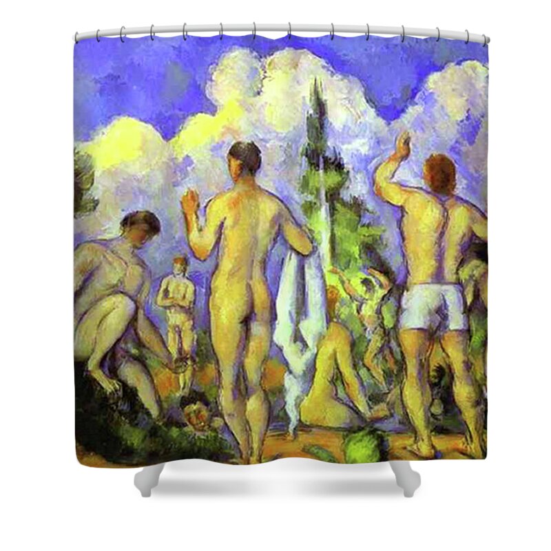 Paul Cezanne Shower Curtain featuring the painting Bathers #1 by Paul Cezanne