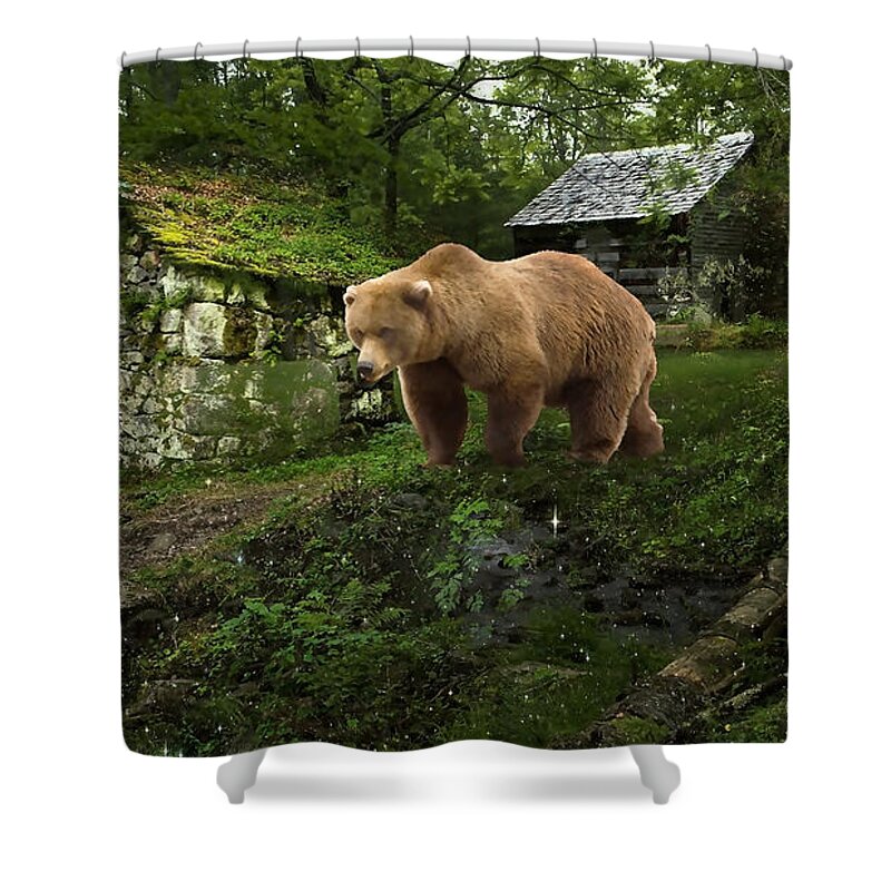 Bear Shower Curtain featuring the mixed media Bear In The Woods #1 by Marvin Blaine