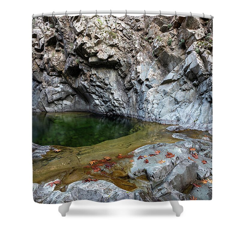 River Shower Curtain featuring the photograph Beautiful waterfall splashing in the canyon Troodos Cyprus by Michalakis Ppalis
