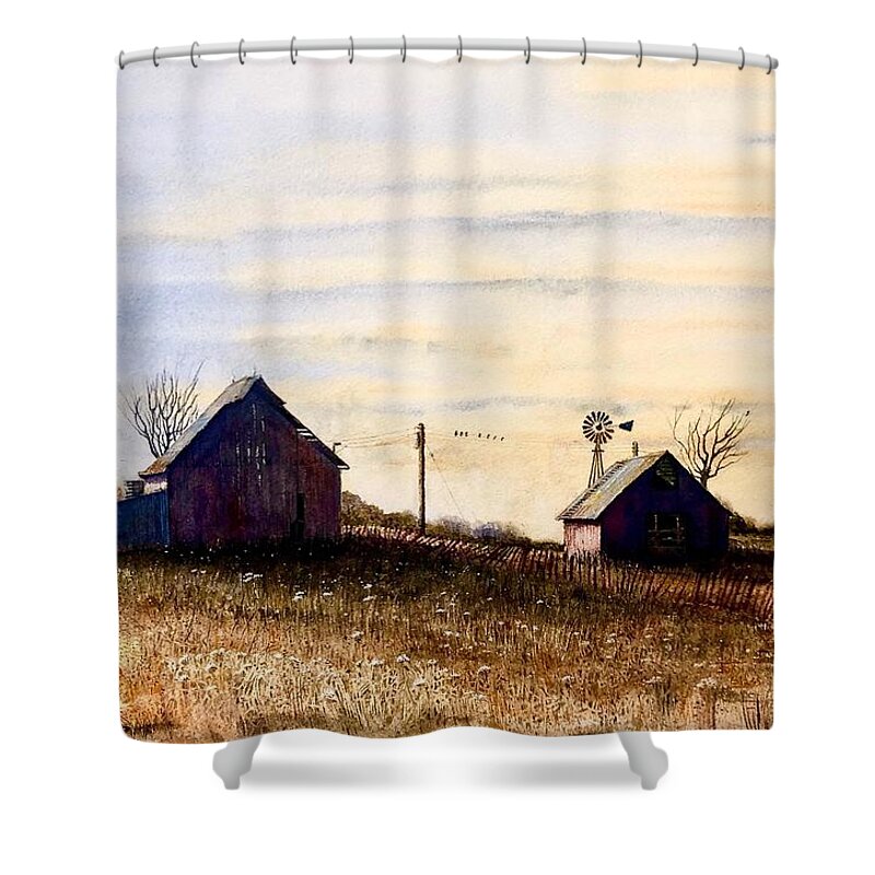 Barns Shower Curtain featuring the painting Behind The Barns #1 by John Glass