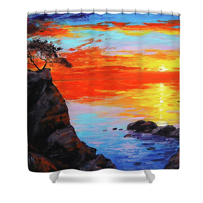 Big Sur Sunset Shower Curtain featuring the painting Big Sur sunset by Graham Gercken