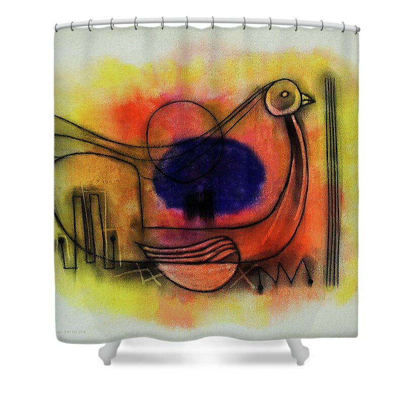 Abstract Shower Curtain featuring the painting Bird Of Spirit by Winston Saoli 1950-1995