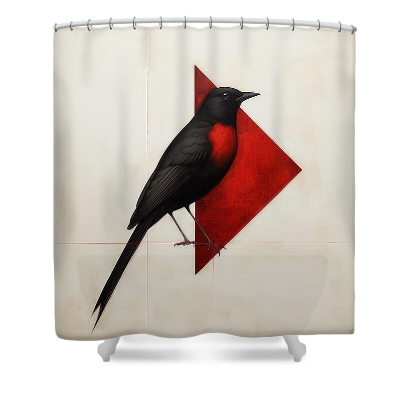Cardinal Shower Curtain featuring the painting Red Breasted Meadowlark by Lourry Legarde