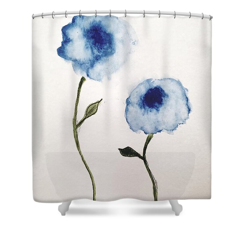  Shower Curtain featuring the painting Blue Flowers #1 by Margaret Welsh Willowsilk
