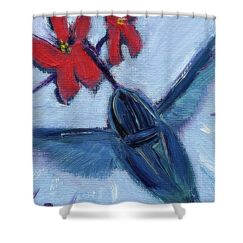 Hummingbird Shower Curtain featuring the painting Blue Hummingbird by Roxy Rich