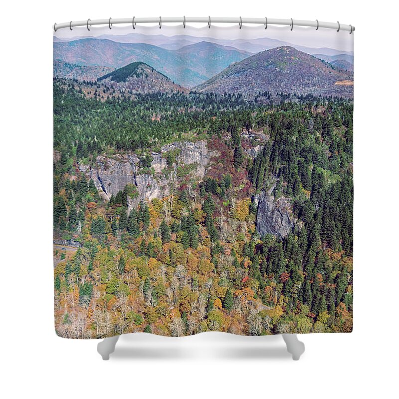 Blue Ridge Parkway Shower Curtain featuring the photograph Blue Ridge Parkway Aerial View with Autumn Colors #3 by David Oppenheimer