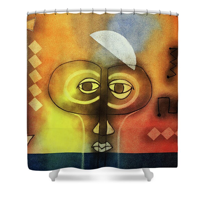 African Art Shower Curtain featuring the painting Building Blocks by Winston Saoli 1950-1995