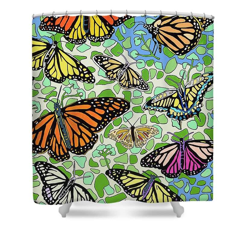 Butterfly Butterflies Color Shower Curtain featuring the painting Butterflies #1 by Mike Stanko