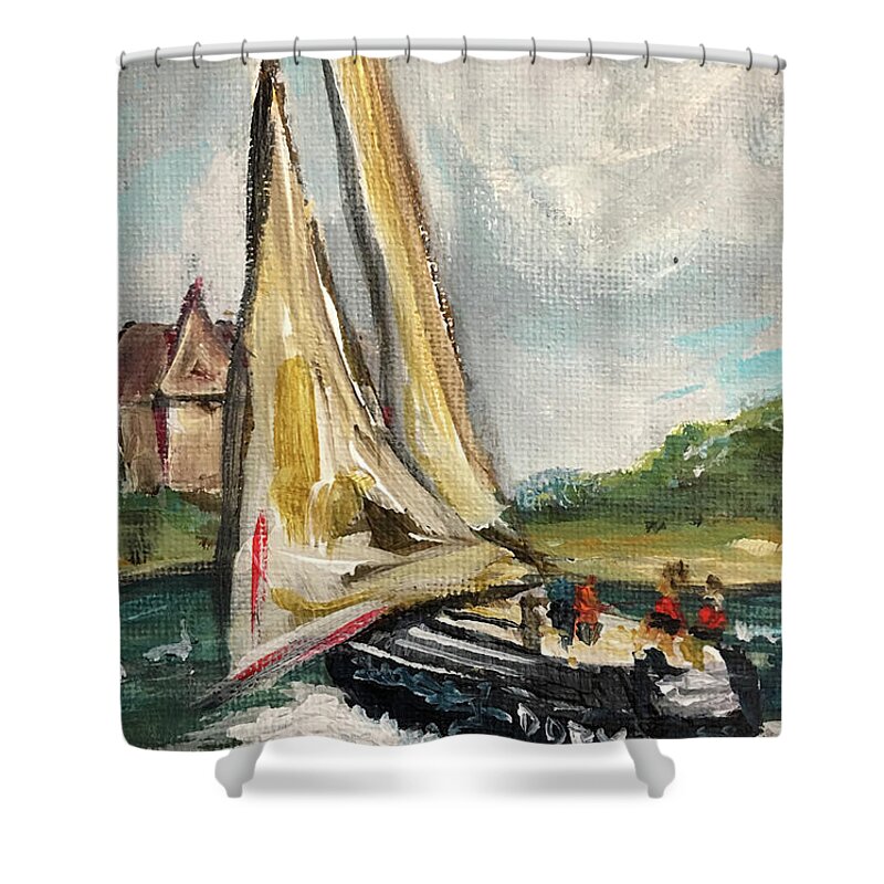 Cape Cod Shower Curtain featuring the painting Cape Sailing by Roxy Rich