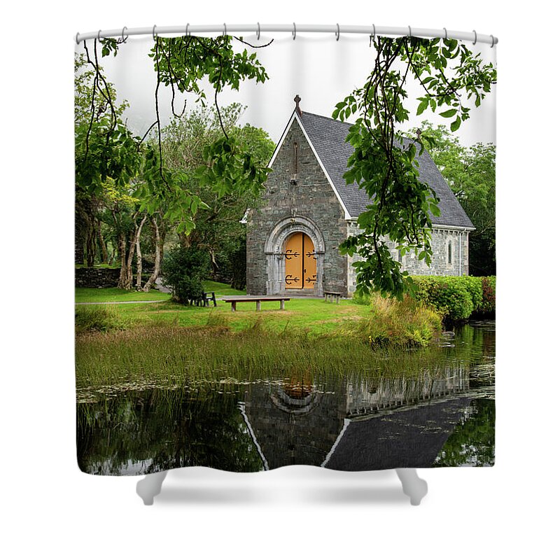 County Cork Shower Curtain featuring the photograph Catholic church of  Saint. Finbarr Oratory. Gougane Barra park by Michalakis Ppalis