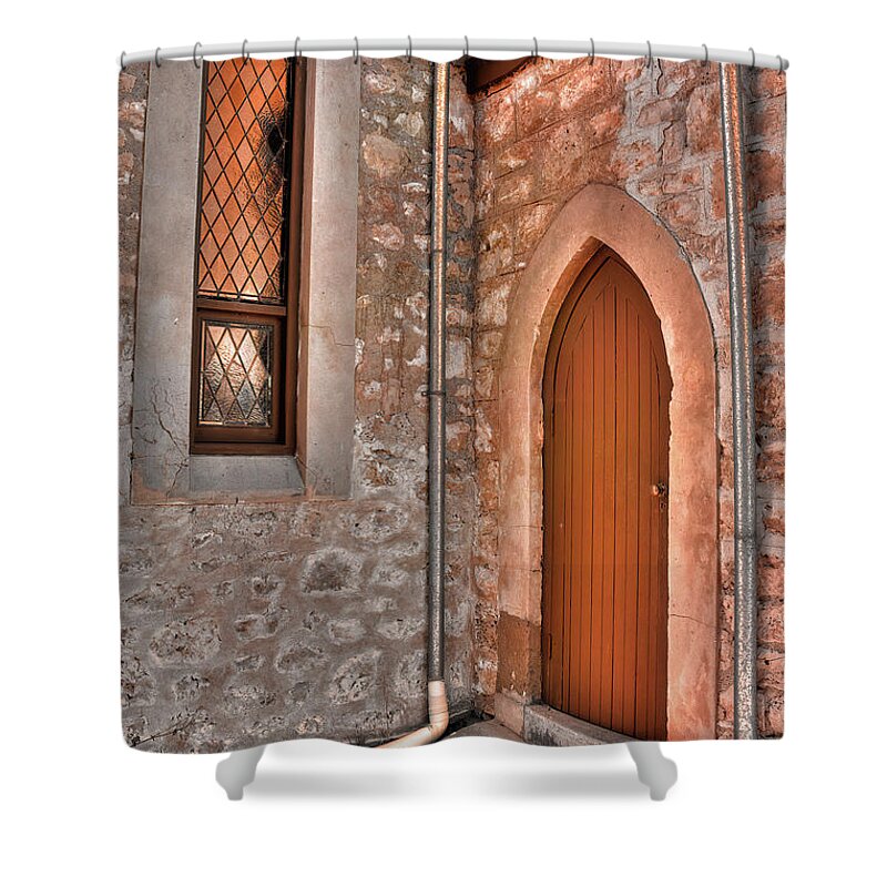 Church Shower Curtain featuring the photograph Church Door by Elaine Teague