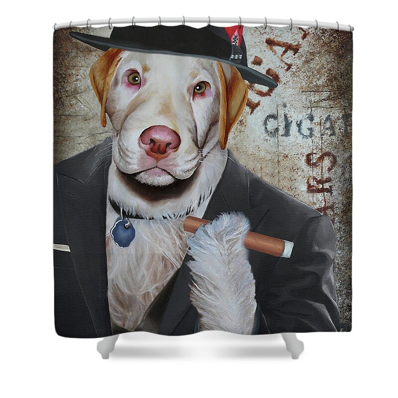 Cigar Shower Curtain featuring the painting Cigar Dallas Dog by Vic Ritchey