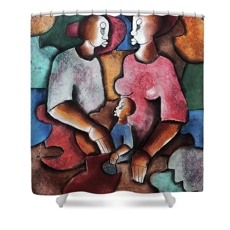 African Art Shower Curtain featuring the painting Circle of Love by Peter Sibeko 1940-2013