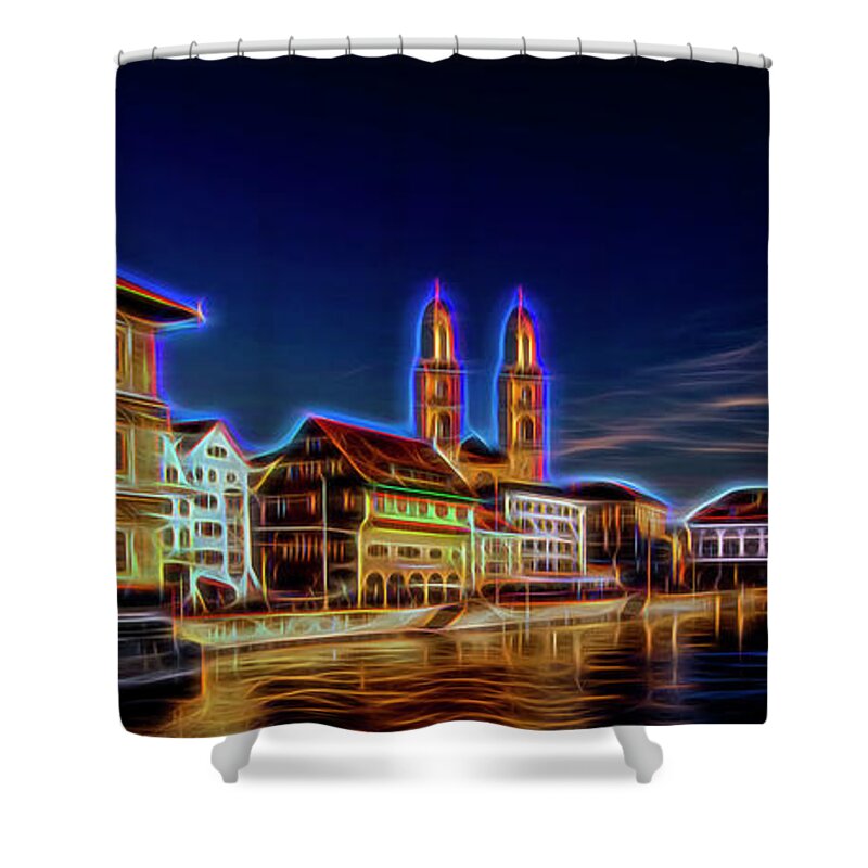 Travel Shower Curtain featuring the digital art City #2 by Mirza Cosic
