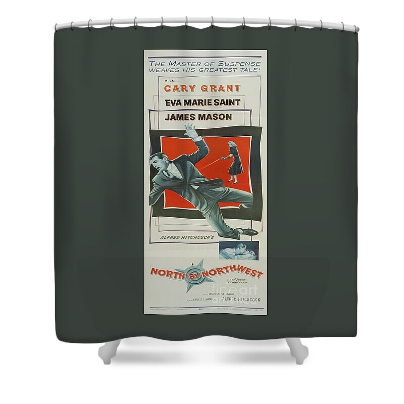 North Shower Curtain featuring the mixed media Classic Movie Poster - North by Northwest #1 by Esoterica Art Agency