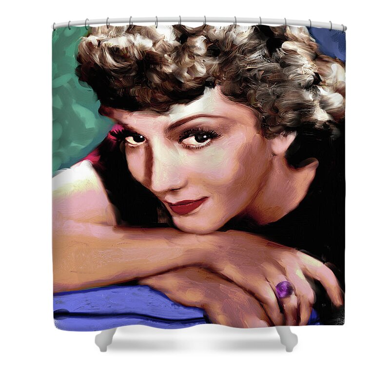 Claudette Shower Curtain featuring the painting Claudette Colbert by Stars on Art