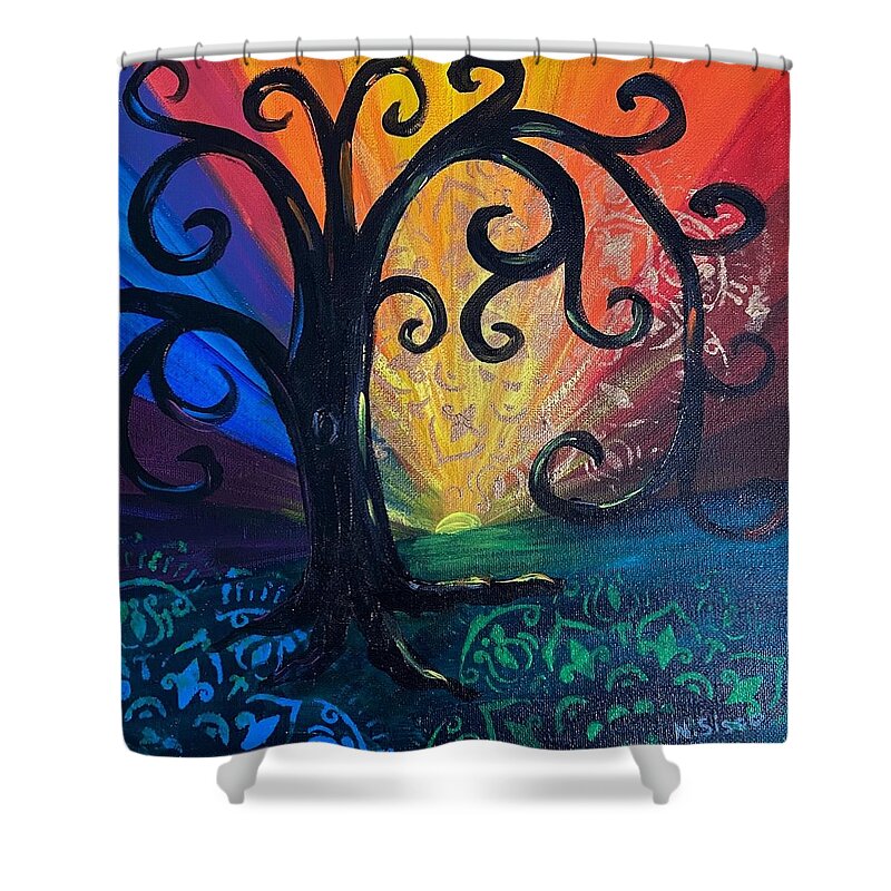 Tree Of Life Shower Curtain featuring the painting Colorful Life #1 by Nancy Sisco