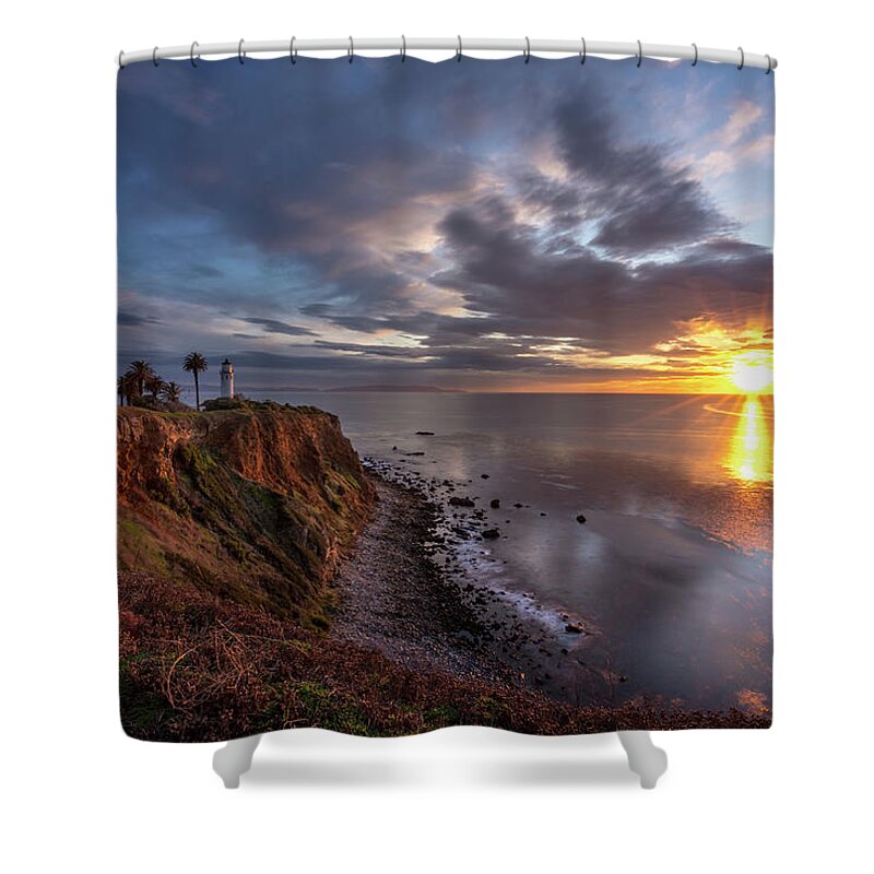 Beach Shower Curtain featuring the photograph Colorful Point Vicente at Sunset #1 by Andy Konieczny