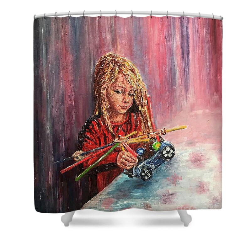  Shower Curtain featuring the painting Commission #1 by Linda Donlin