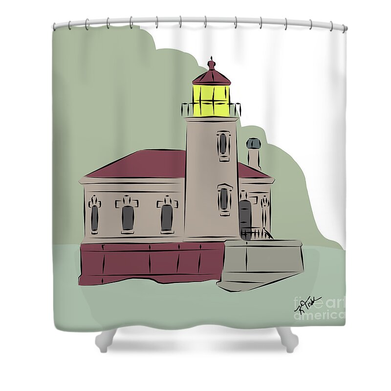 Coquille-river Shower Curtain featuring the digital art Coquille River Lighthouse by Kirt Tisdale