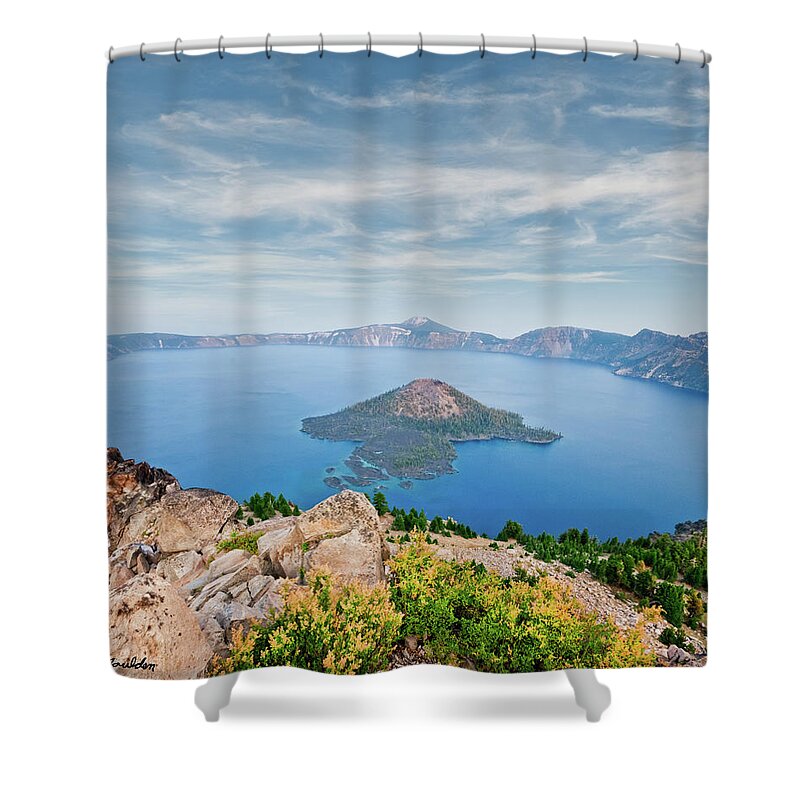 Aerial View Shower Curtain featuring the photograph Crater Lake in the Evening by Jeff Goulden
