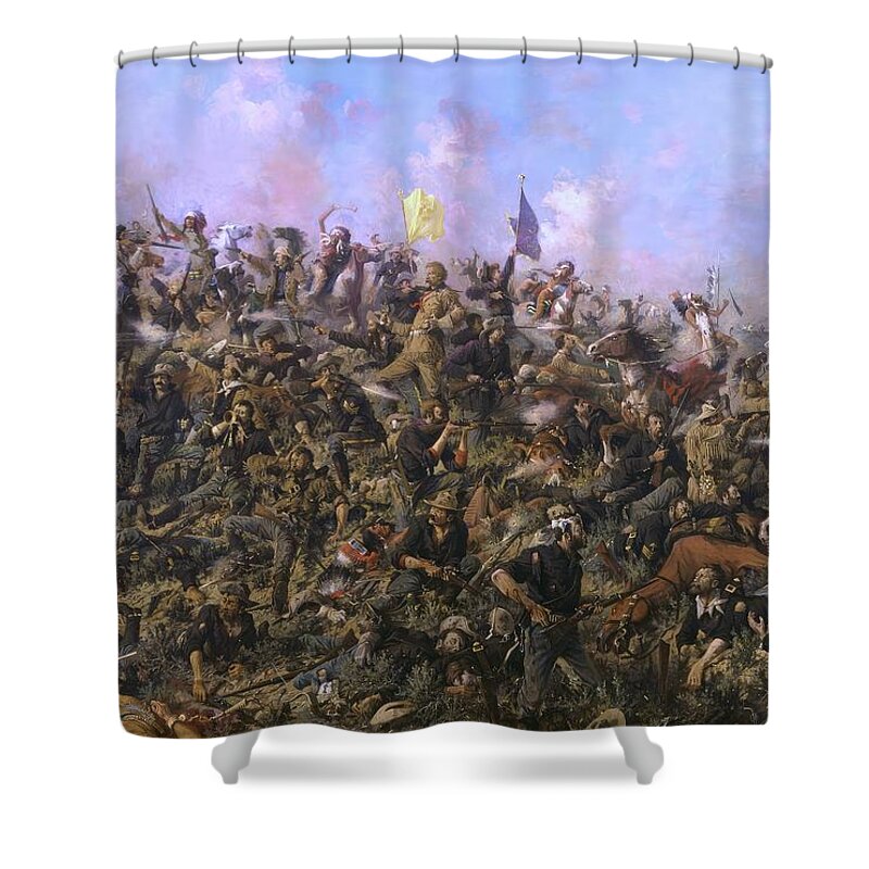 General Custer's Death Struggle Shower Curtain featuring the painting Custers Last Stand #2 by Edgar S Paxson