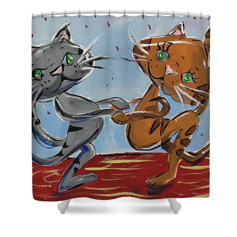 Cats Shower Curtain featuring the painting Cut A Rug #1 by Terri Einer