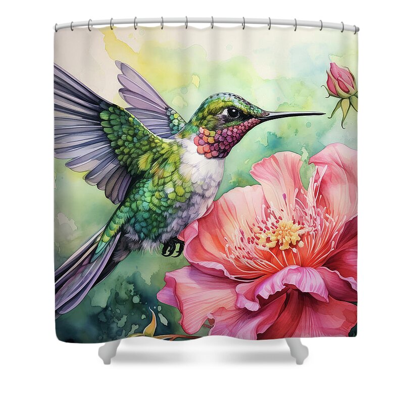 Hummingbird Shower Curtain featuring the painting Dazzling Ruby #2 by Tina LeCour