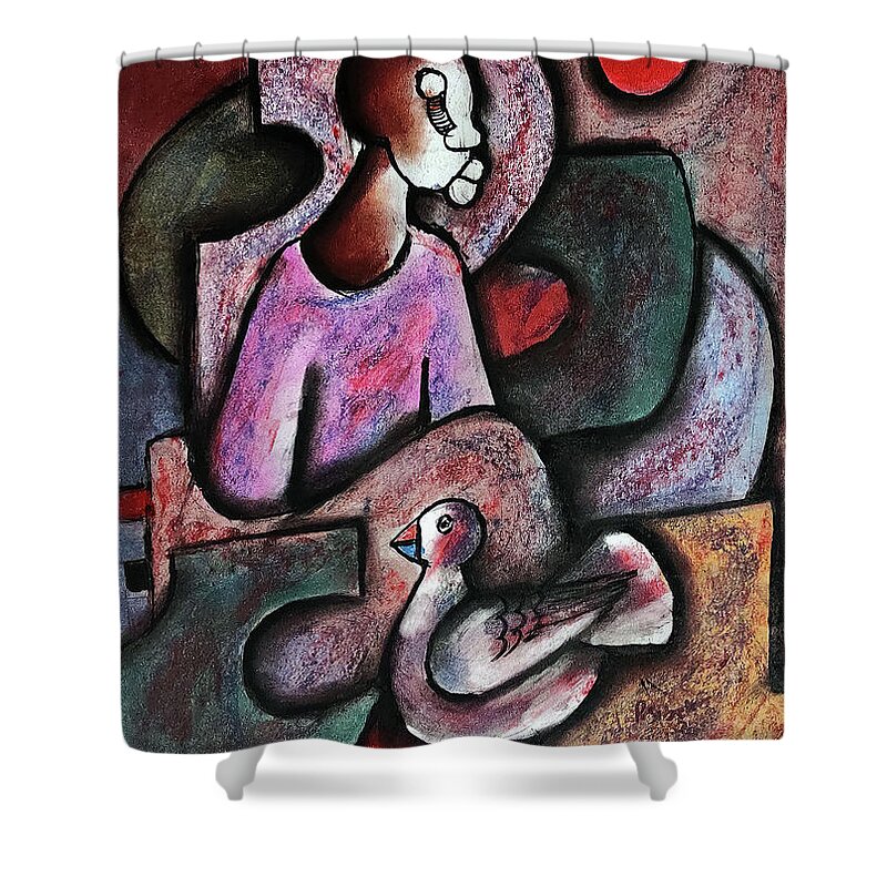 African Art Shower Curtain featuring the painting Dove Of Peace #1 by Peter Sibeko 1940-2013