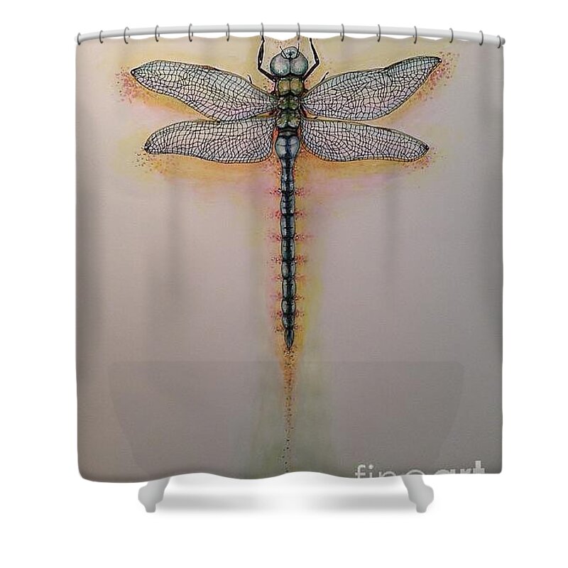 Dragonfly Shower Curtain featuring the painting Drag On Fly #1 by M J Venrick