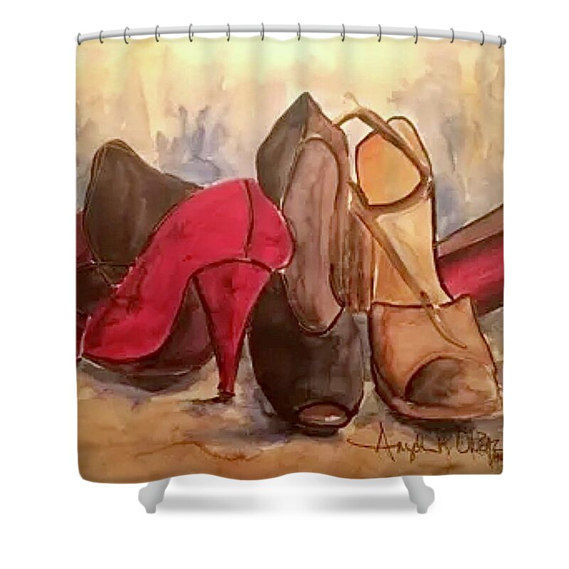  Shower Curtain featuring the painting Dress shoes by Angie ONeal