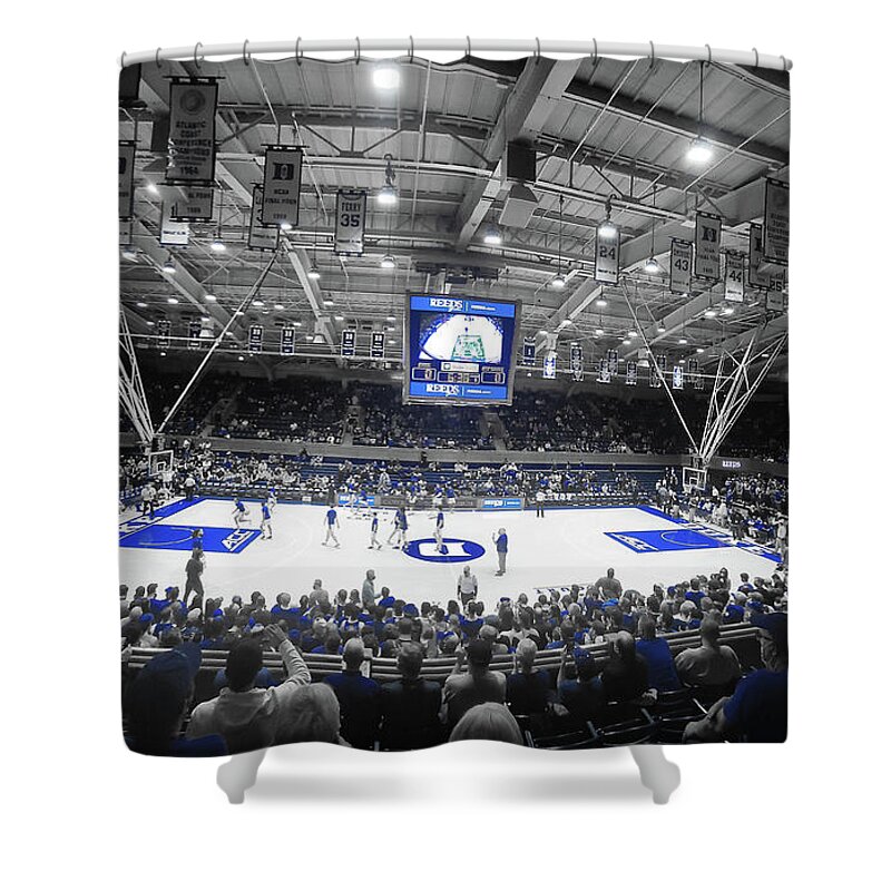 Duke Shower Curtain featuring the mixed media Duke Blue Devils Basketball 2s #2 by Brian Reaves
