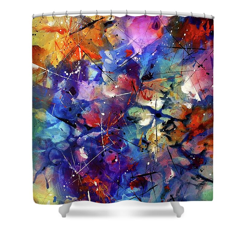 Bright Shower Curtain featuring the painting 'exodus' by Michael Lang