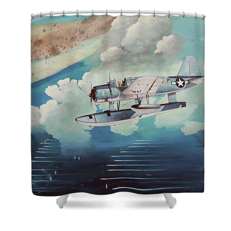 Aviation Shower Curtain featuring the painting Eyes Over Saipan #1 by Marc Stewart