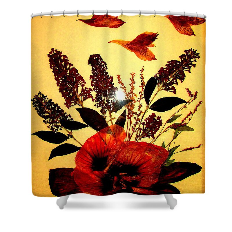  Shower Curtain featuring the painting Flower Birds #1 by Bill OConnor
