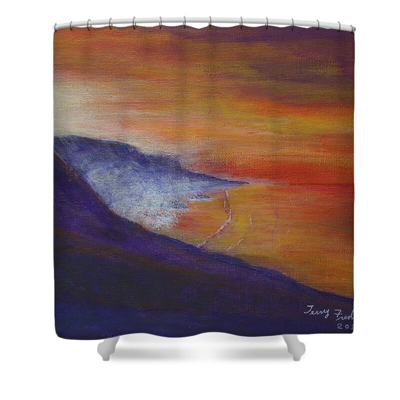 Foggy Morning Shower Curtain featuring the painting Foggy Sunrise by Terry Frederick