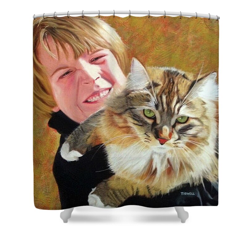  Shower Curtain featuring the painting Furry Kind of Love #1 by Deborah Tidwell Artist