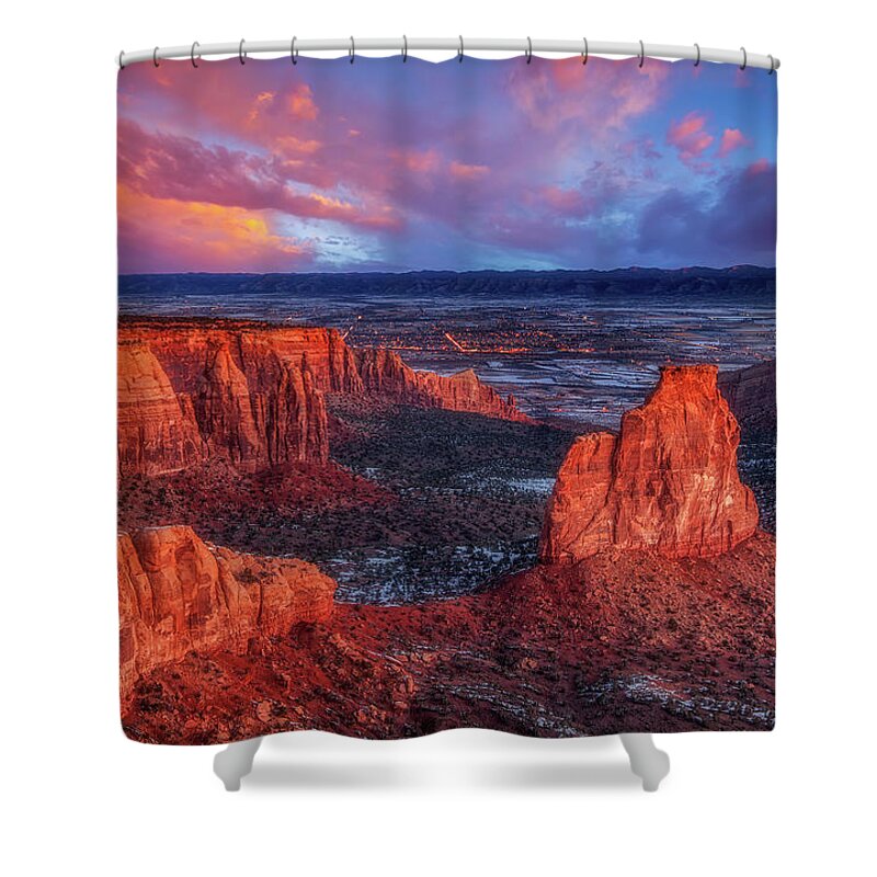 Colorado National Monument Shower Curtain featuring the photograph Grand View Sunrise by Darren White