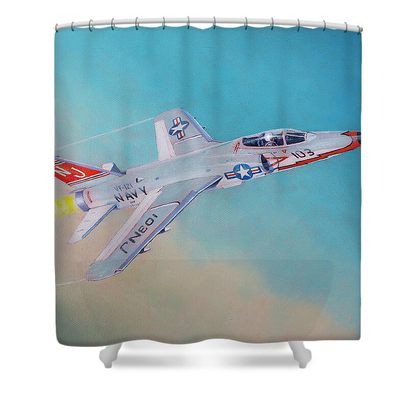 Aviation Shower Curtain featuring the painting Grumman F11F Tiger #1 by Douglas Castleman