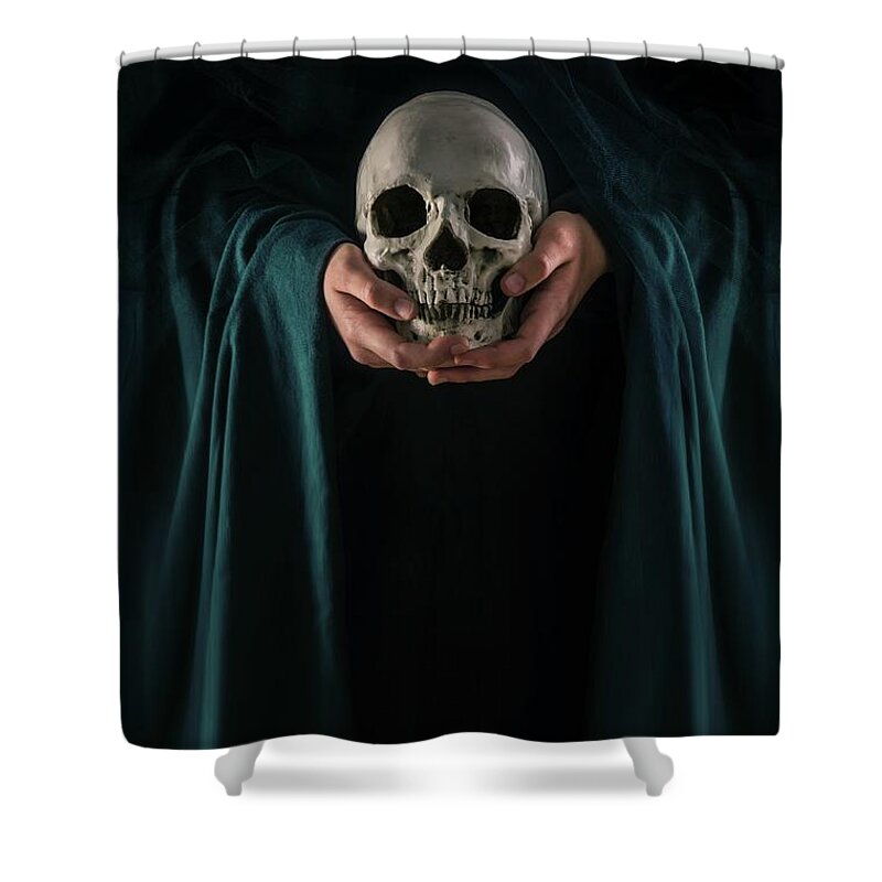 Hands Shower Curtain featuring the photograph Hands Holding Skull #1 by Carlos Caetano
