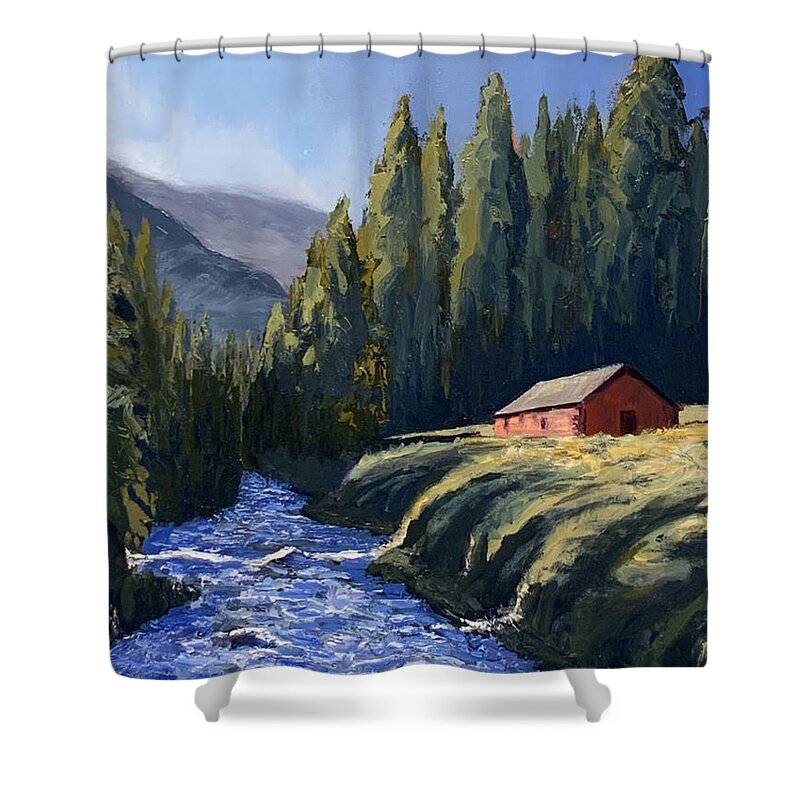 Impressionism Shower Curtain featuring the painting Jackson Wyoming #1 by Lisa Marie Smith