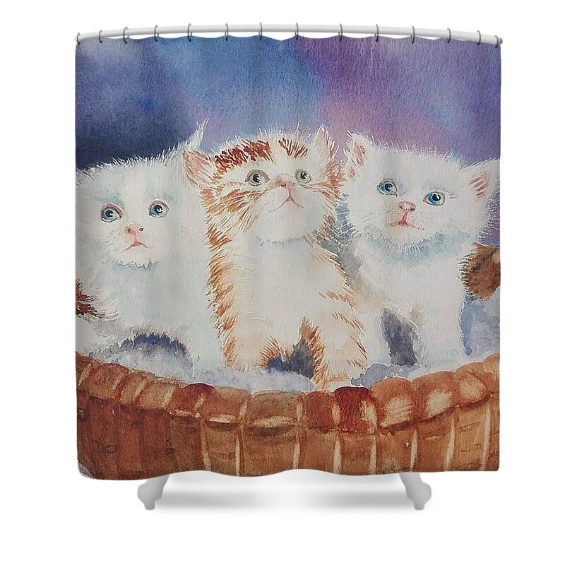 Kittens Shower Curtain featuring the painting Kitty Litter #1 by Sandie Croft