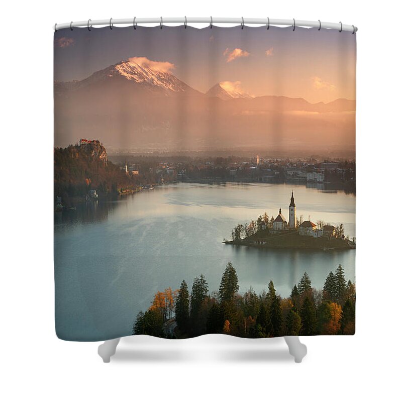 Europe Shower Curtain featuring the photograph Lake Bled by Piotr Skrzypiec