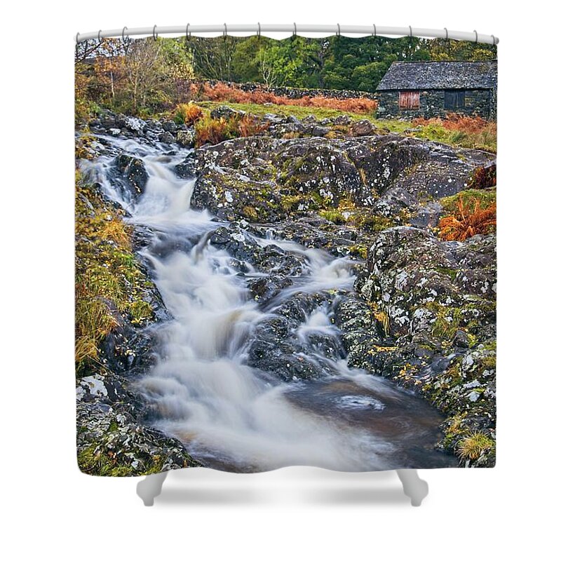Ashness Bridge Shower Curtain featuring the photograph Lake District Waterfall #1 by Martyn Arnold