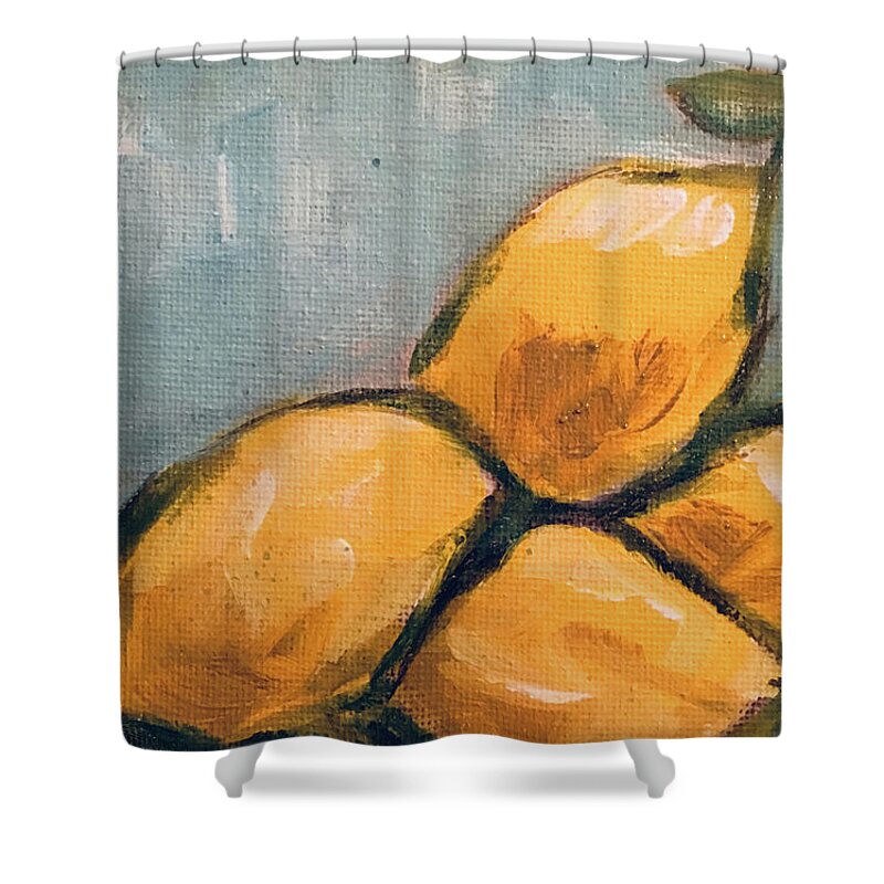 Lemon Shower Curtain featuring the painting Lemons from Heaven by Roxy Rich