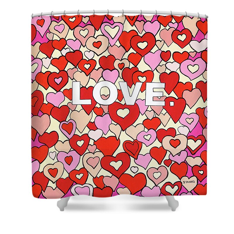 Love Valentine's Day Shower Curtain featuring the painting Love #1 by Mike Stanko