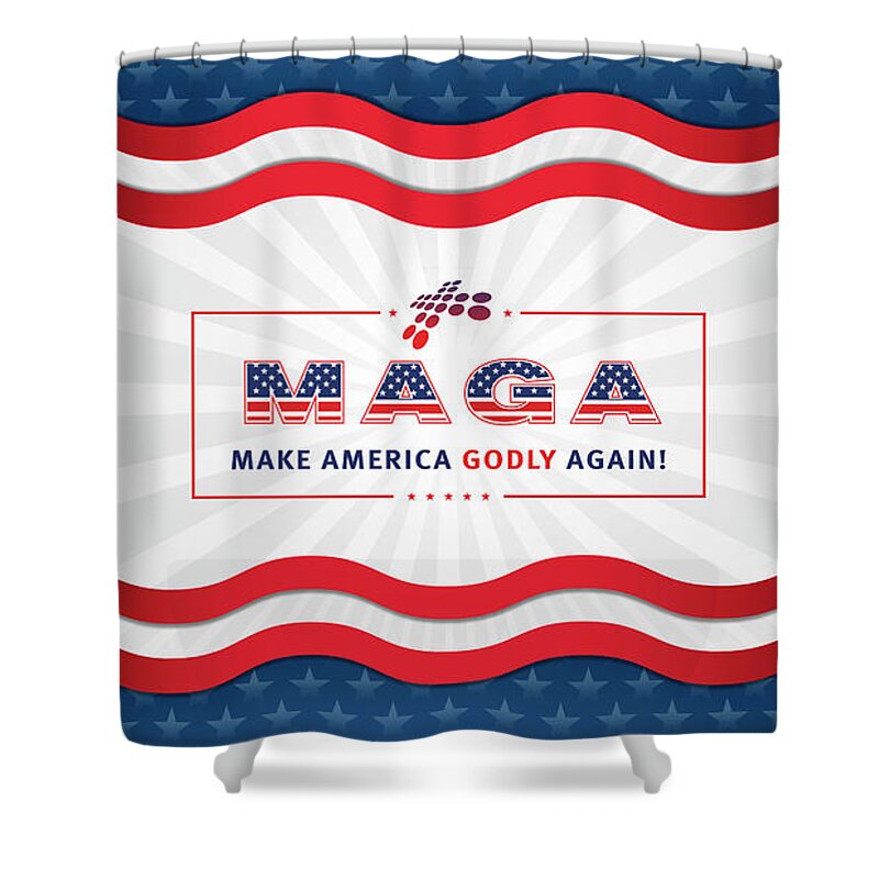 American Flag Shower Curtain featuring the digital art Make America Godly Again by Discover Ministries