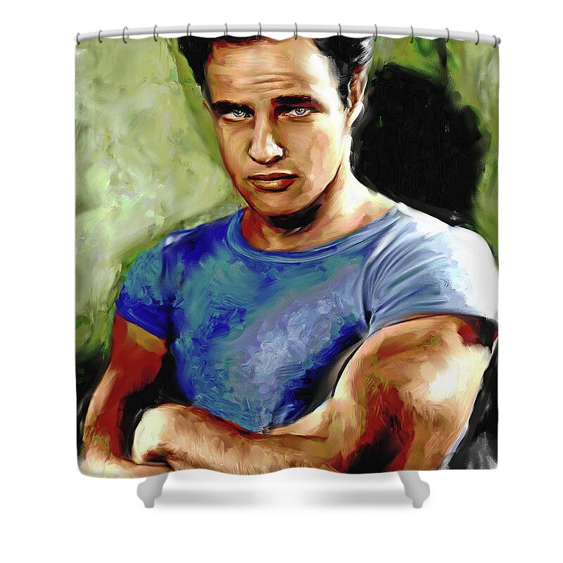 Marlon Brando Shower Curtain featuring the painting Marlon Brando #2 by Movie World Posters