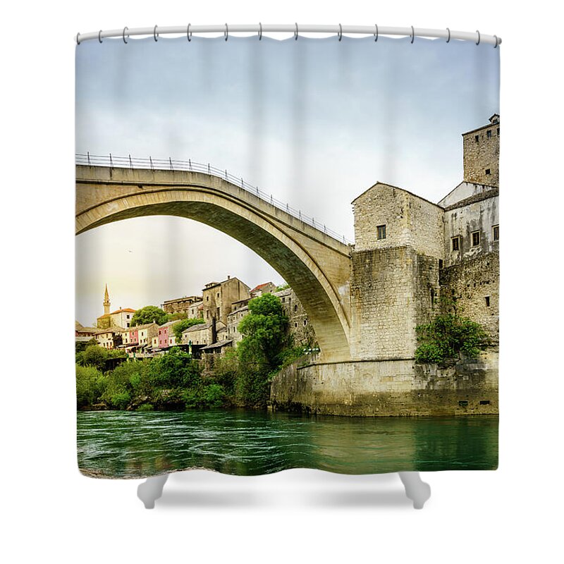 Balkans Shower Curtain featuring the photograph Mostar Bridge #2 by Alexey Stiop