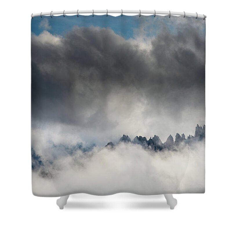 Mountain Peak Shower Curtain featuring the photograph Mountain peaks between the clouds #1 by Michalakis Ppalis